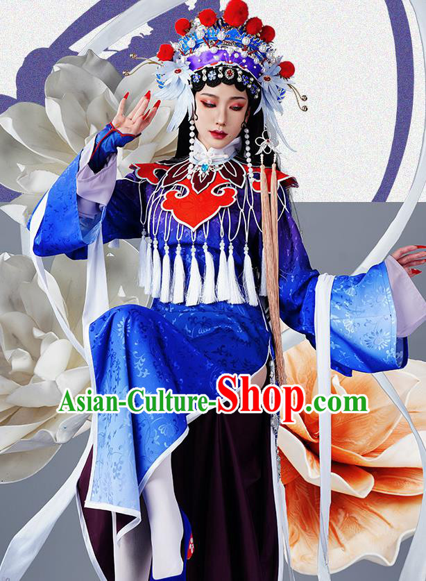 Chinese Traditional Cosplay Opera Blue Hanfu Dress Ancient Swordsman Costumes for Women