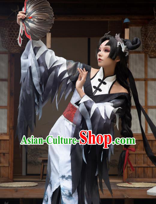 Japanese Traditional Cosplay Geisha Printing Grey Kimono Dress Japan Onmyoji Costumes for Women