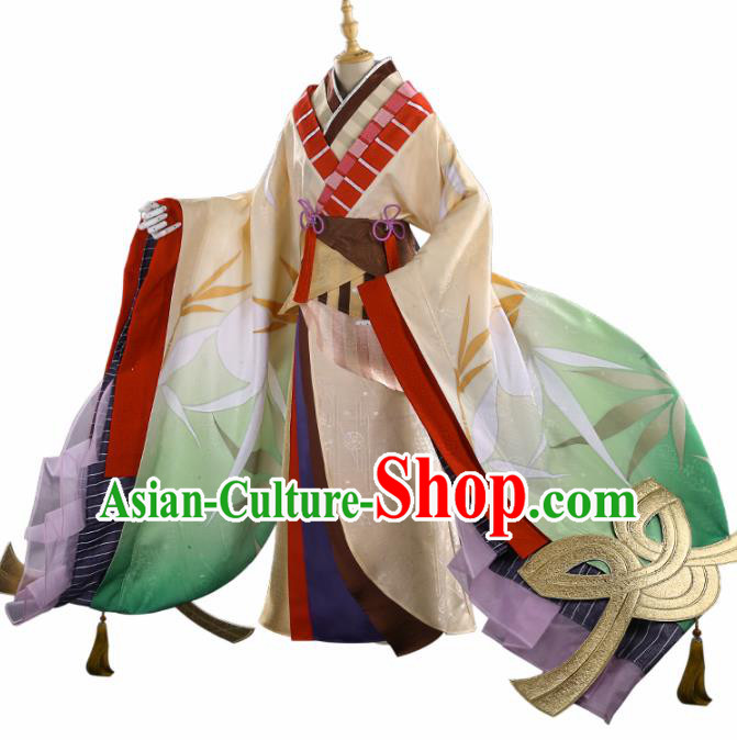 Japanese Traditional Cosplay Geisha Yellow Kimono Dress Japan Onmyoji Yukata Costumes for Women