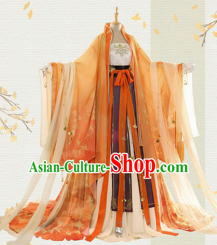 Chinese Traditional Cosplay Goddess Orange Hanfu Dress Ancient Princess Costumes for Women