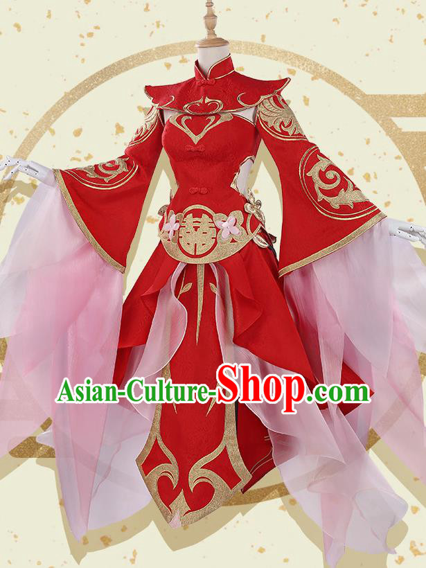 Chinese Traditional Cosplay Wedding Goddess Red Hanfu Dress Ancient Female Swordsman Costumes for Women