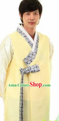 Korean Traditional Wedding Yellow Vest and Pants Hanbok Asian Korea Bridegroom Fashion Costume for Men