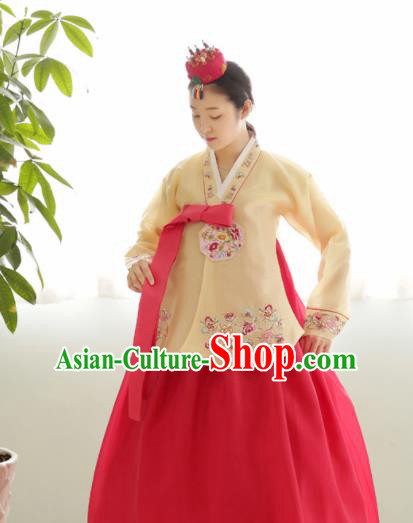 Korean Traditional Wedding Bride Hanbok Yellow Blouse and Pink Dress Garment Asian Korea Fashion Costume for Women