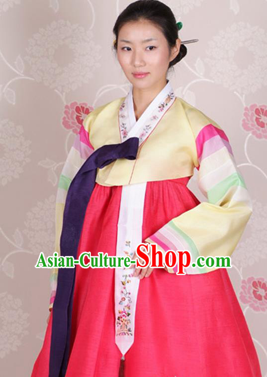 Korean Traditional Dance Hanbok Yellow Blouse and Pink Dress Garment Asian Korea Fashion Costume for Women