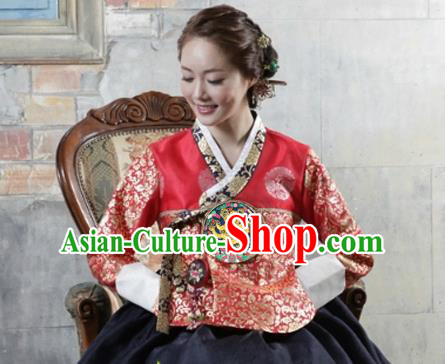 Korean Traditional Dance Hanbok Red Blouse and Black Dress Garment Asian Korea Fashion Costume for Women