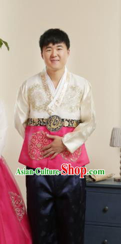 Korean Traditional Wedding Blouse and Navy Pants Hanbok Asian Korea Bridegroom Fashion Costume for Men