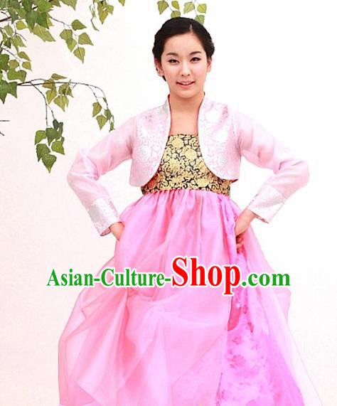 Korean Traditional Court Hanbok Pink Blouse and Dress Garment Asian Korea Fashion Costume for Women