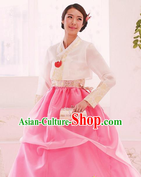 Korean Traditional Court Hanbok White Blouse and Pink Dress Garment Asian Korea Fashion Costume for Women