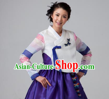 Korean Traditional Court Hanbok White Blouse and Purple Dress Garment Asian Korea Fashion Costume for Women