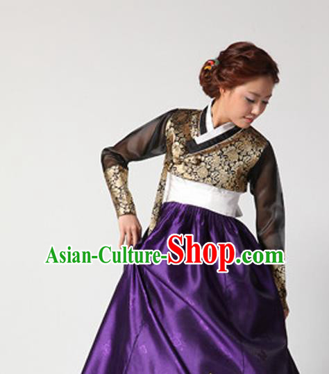 Korean Traditional Court Hanbok Black Blouse and Purple Dress Garment Asian Korea Fashion Costume for Women