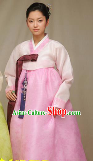 Korean Traditional Court Hanbok White Blouse and Pink Dress Garment Asian Korea Fashion Costume for Women