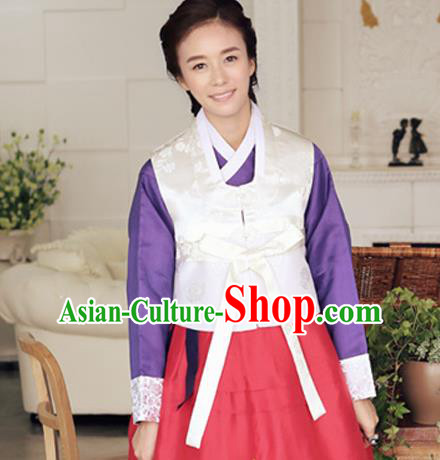 Korean Traditional Court Hanbok White Vest Blouse and Dress Garment Asian Korea Fashion Costume for Women