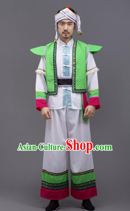 Chinese Traditional Zhuang Nationality Stage Show Garment Ethnic Folk Dance Costume for Men