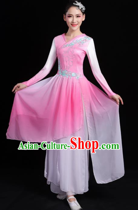 Chinese Traditional Classical Dance Pink Dress Umbrella Dance Stage Performance Costume for Women