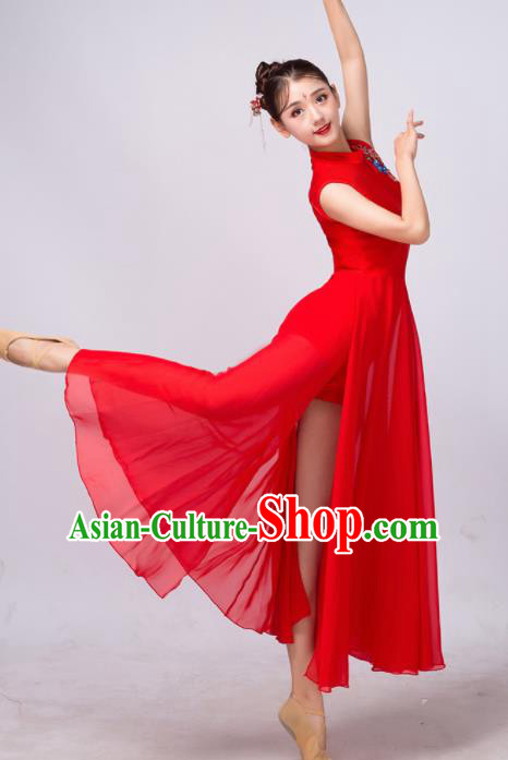 Chinese Traditional Classical Dance Ballet Red Dress Umbrella Dance Stage Performance Costume for Women