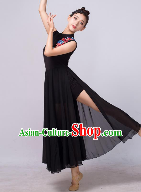 Chinese Traditional Classical Dance Ballet Black Dress Umbrella Dance Stage Performance Costume for Women