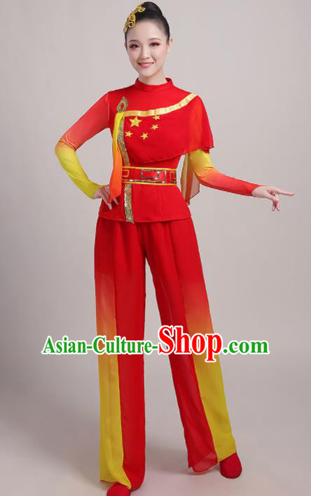 Chinese Traditional Drum Dance Red Outfits Folk Dance Stage Performance Costume for Women