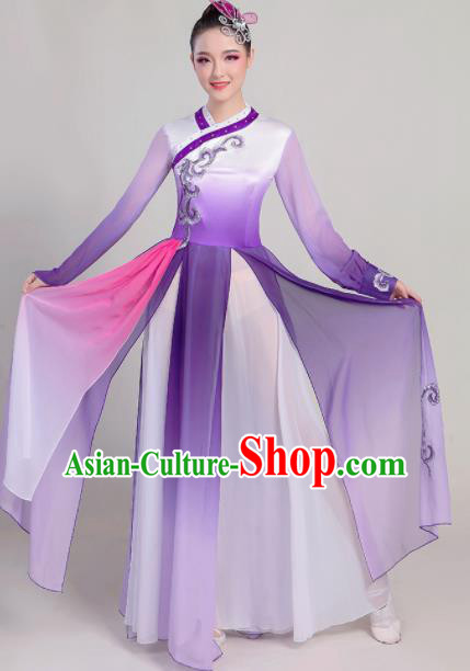 Chinese Traditional Fan Dance Purple Dress Classical Dance Stage Performance Costume for Women