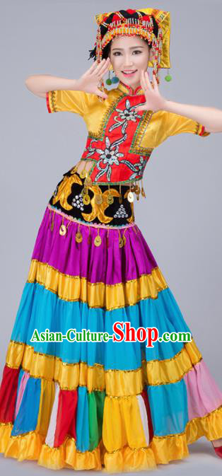 Chinese Traditional Yi Nationality Folk Dance Dress Ethnic Stage Show Costume for Women