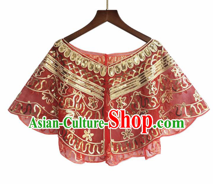 Top Professional Latin Dance Sequins Red Blouse Modern Dance Cloak Stage Performance Costume for Women