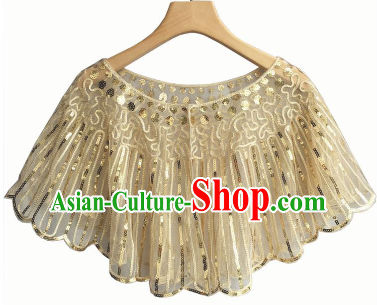 Top Professional Latin Dance Sequins Beige Cloak Modern Dance Blouse Stage Performance Costume for Women