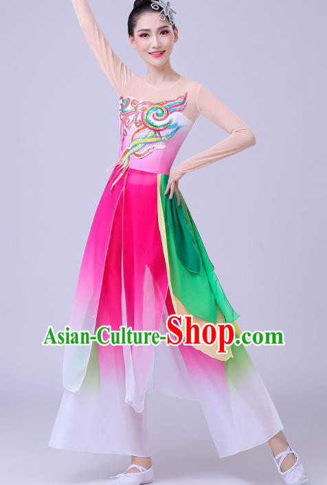 Chinese Traditional Umbrella Dance Fan Dance Pink Dress Classical Dance Stage Performance Costume for Women