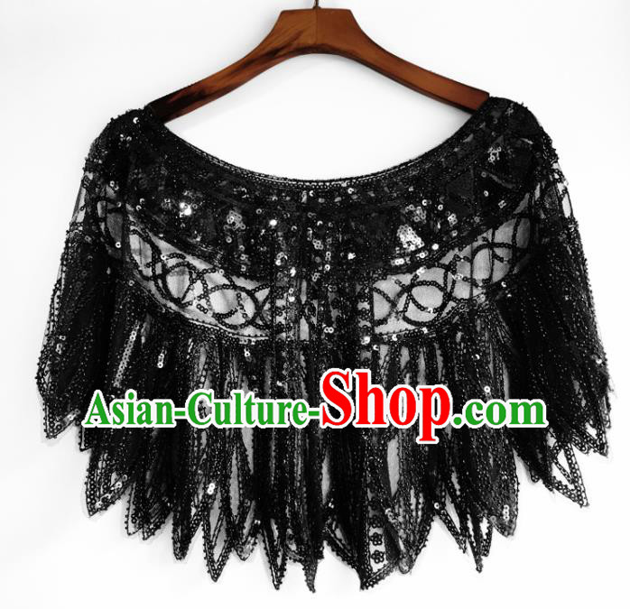 Top Professional Latin Dance Black Sequins Cloak Modern Dance Blouse Stage Performance Costume for Women