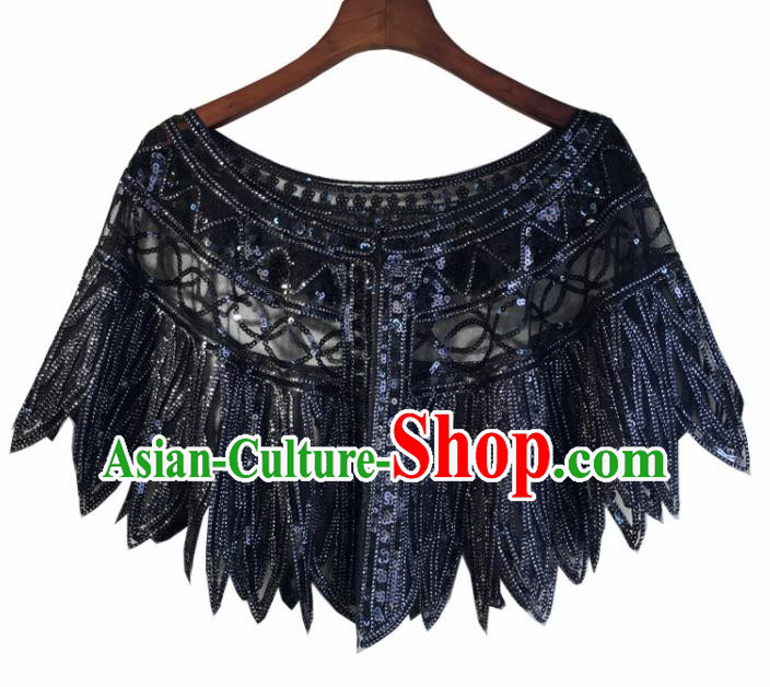 Top Professional Latin Dance Navy Sequins Cloak Modern Dance Blouse Stage Performance Costume for Women