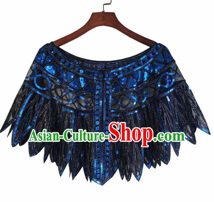 Top Professional Latin Dance Royalblue Sequins Cloak Modern Dance Blouse Stage Performance Costume for Women