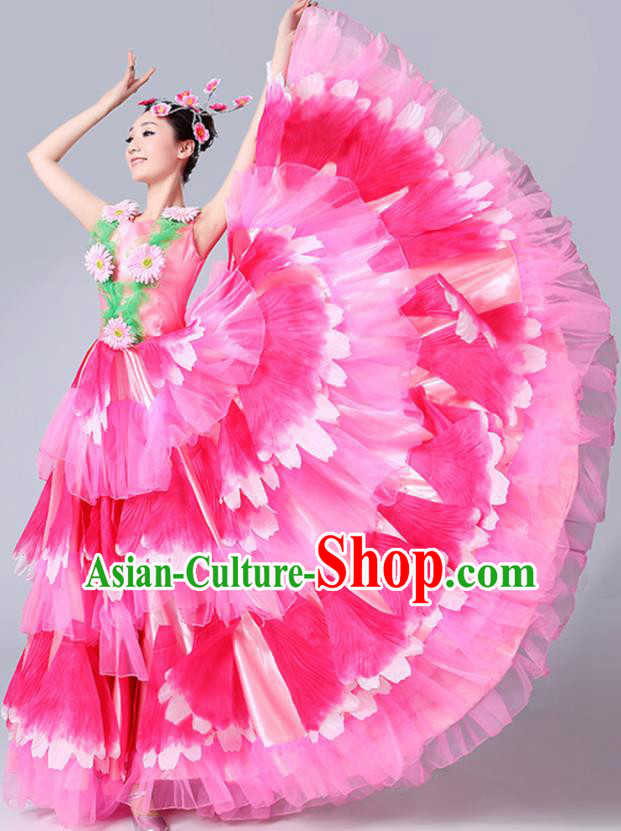 Chinese Traditional Peony Dance Fan Dance Pink Dress Classical Dance Stage Performance Costume for Women