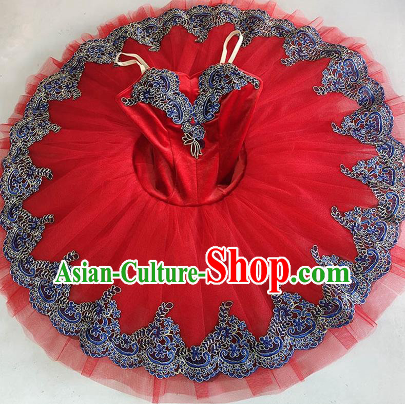 Professional Ballet Dance Tutu Red Veil Short Dress Modern Dance Ballerina Stage Performance Costume for Kids