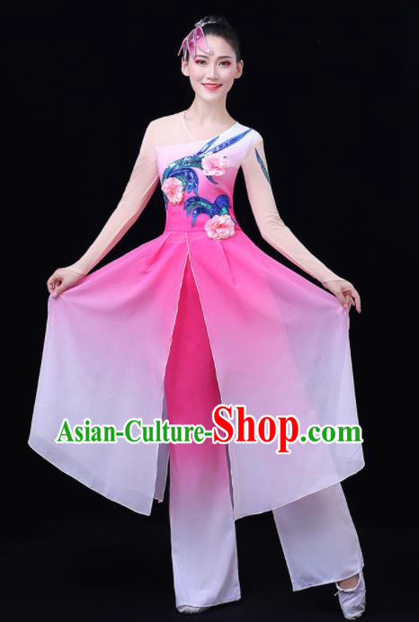 Chinese Traditional Umbrella Dance Fan Dance Pink Dress Classical Dance Stage Performance Costume for Women