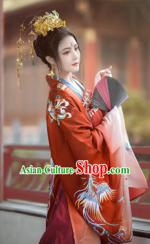 Chinese Traditional Tang Dynasty Wedding Red Hanfu Dress Ancient Royal Princess Costumes for Women