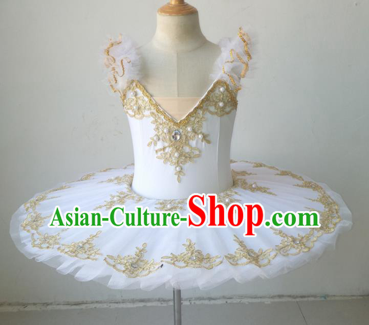 Professional Ballet Dance Tutu White Bubble Short Dress Modern Dance Ballerina Stage Performance Costume for Kids