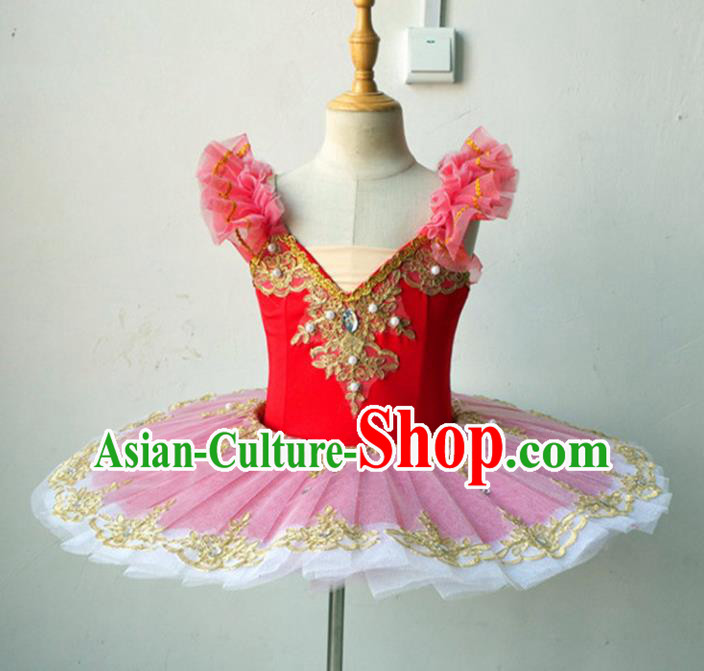 Professional Ballet Dance Tutu Red Bubble Short Dress Modern Dance Ballerina Stage Performance Costume for Kids