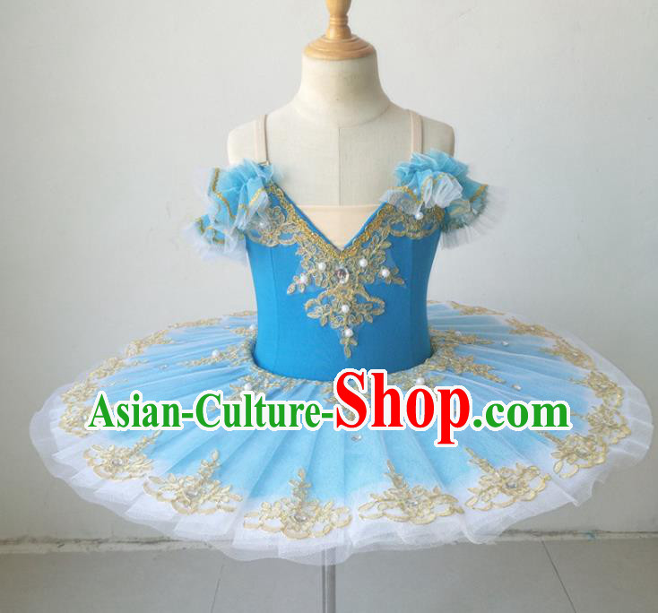 Professional Ballet Dance Tutu Blue Bubble Short Dress Modern Dance Ballerina Stage Performance Costume for Kids