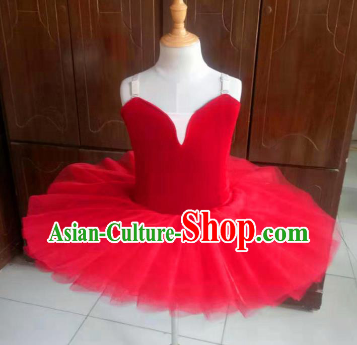 Professional Ballet Dance Tutu Red Veil Bubble Short Dress Modern Dance Ballerina Stage Performance Costume for Kids
