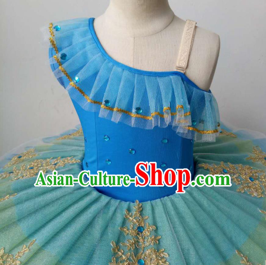 Professional Ballet Dance Blue Tutu Dress Modern Dance Ballerina Stage Performance Costume for Kids