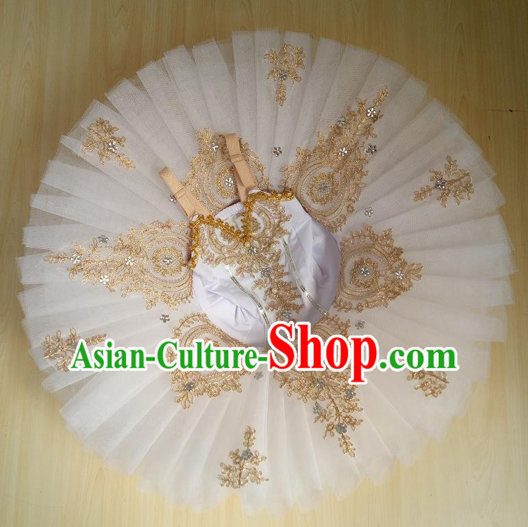 Professional Children Ballet Tutu Dance Embroidered White Dress Modern Dance Ballerina Stage Performance Costume for Kids