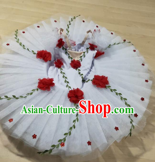 Professional Children Ballet Tutu Dance Red Peony Dress Modern Dance Ballerina Stage Performance Costume for Kids