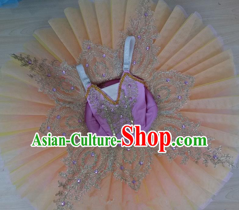 Professional Children Ballet Tutu Dance Orange Dress Modern Dance Ballerina Stage Performance Costume for Kids