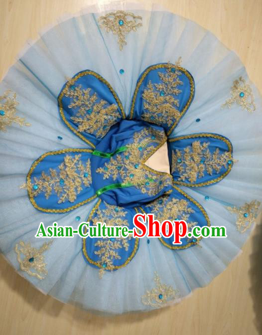 Professional Children Ballet Tutu Blue Short Dress Modern Dance Ballerina Stage Performance Costume for Kids