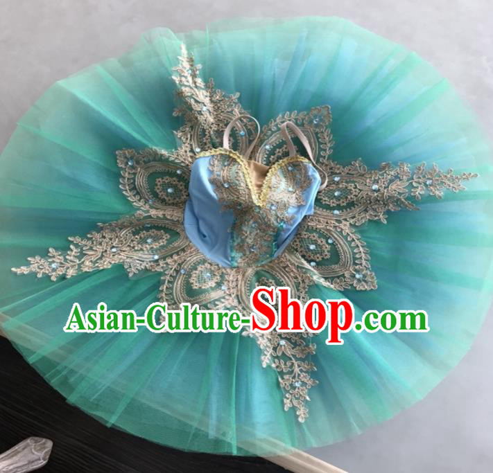 Professional Children Ballet Tutu Green Veil Short Dress Modern Dance Ballerina Stage Performance Costume for Kids