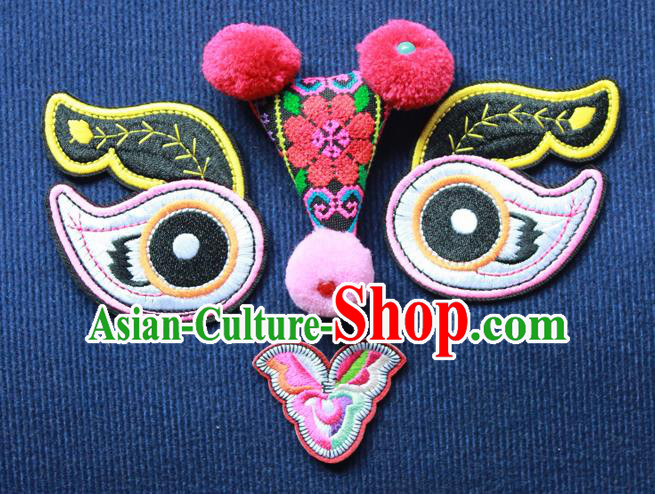 Chinese Traditional Embroidered Tiger Pink Patch Embroidery Applique Craft Embroidering Accessories