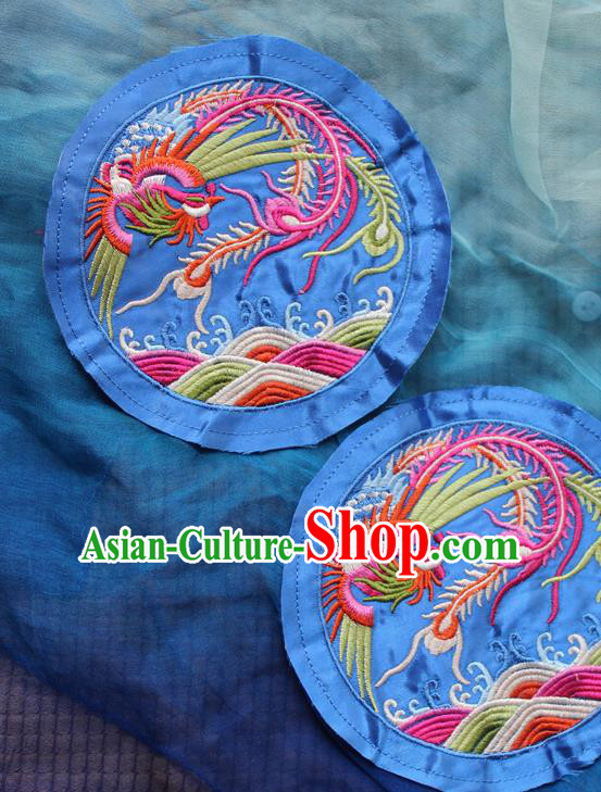 Chinese Traditional Embroidered Phoenix Royalblue Round Patch Embroidery Craft Embroidering Accessories