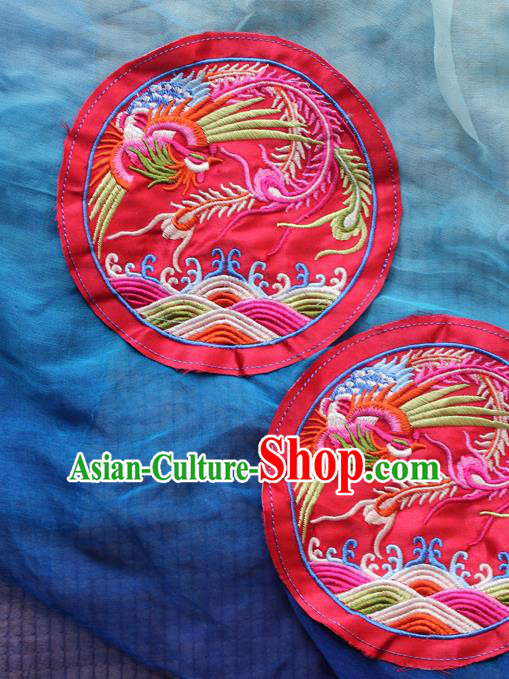 Chinese Traditional Embroidered Phoenix Red Round Patch Embroidery Craft Embroidering Accessories