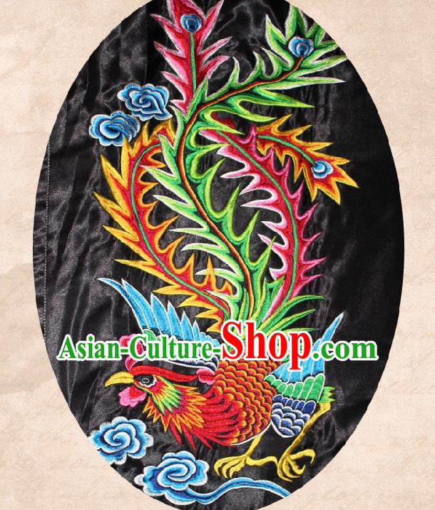 Chinese Traditional Embroidered Phoenix Black Patch Embroidery Dress Applique Craft Embroidering Accessories