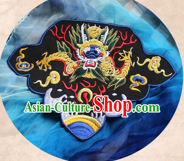 Chinese Traditional Embroidered Fire Dragon Black Patch Embroidery Craft Embroidering Accessories