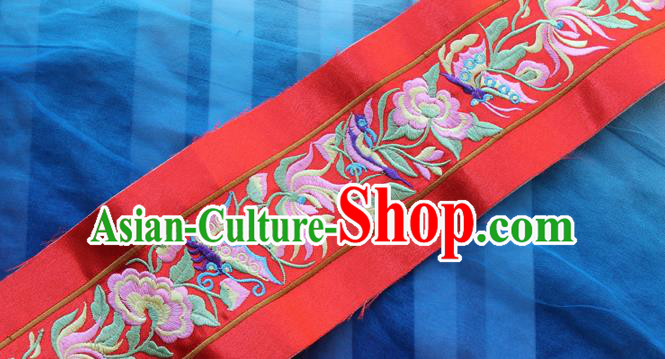 Chinese Traditional Embroidered Chrysanthemum Butterfly Red Applique Embroidery Patch Embroidery Craft Accessories