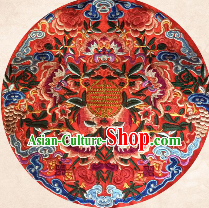 Chinese Traditional Embroidered Bats Red Round Applique Embroidery Patch Embroidery Craft Accessories